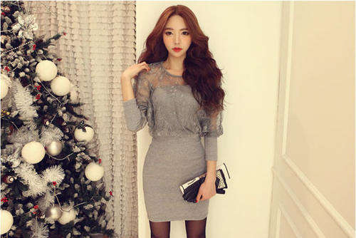 Stunning Lace Dress With Dolman Sleeves - (Available in Black and Grey)